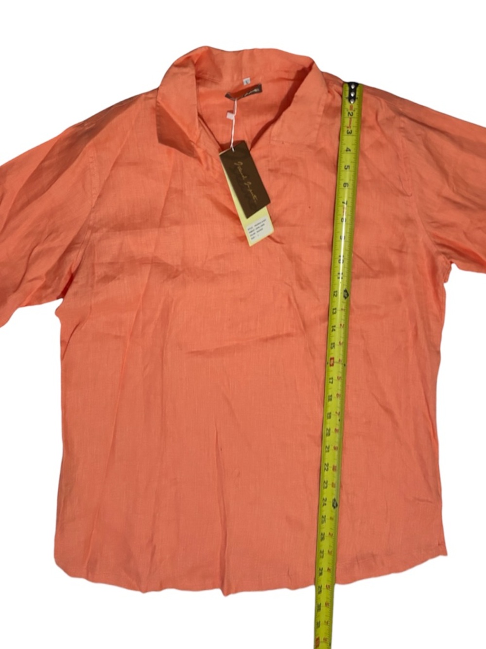 ISLAND IMPORTER Women's Orange Collared V-Neck Blouse 100% linen - Picture 12 of 13